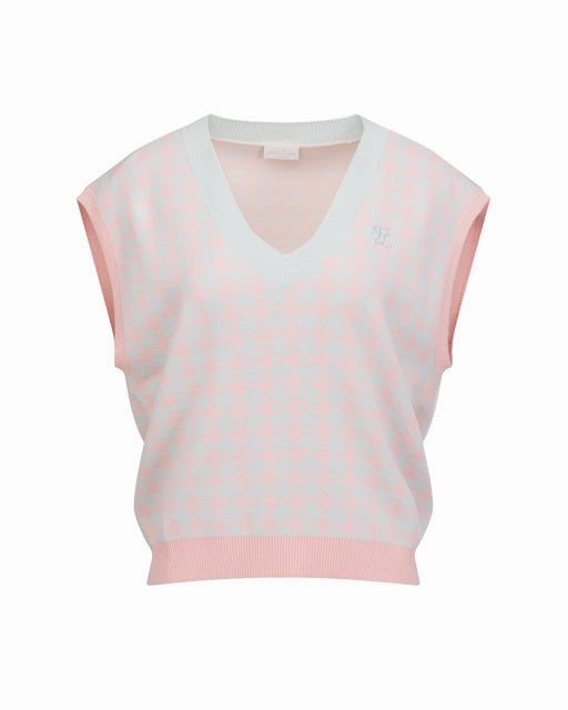 Houndstooth Checkered Knit Vest - Mint Soft Lined Interior