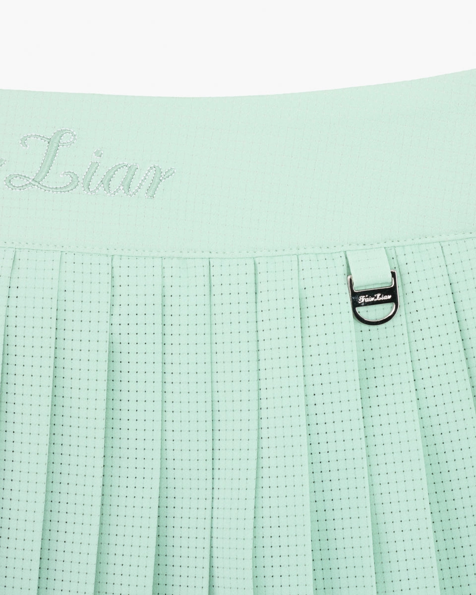 Magic Rib String Pleated Skirt - Mint Shirred Back Leg Elongating