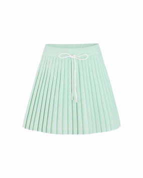 Magic Rib String Pleated Skirt - Mint Neat Style Double Layer Construction