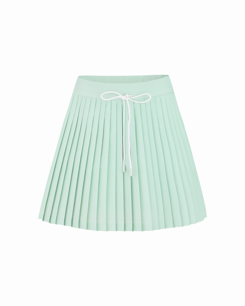 Magic Rib String Pleated Skirt - Mint Neat Style Double Layer Construction