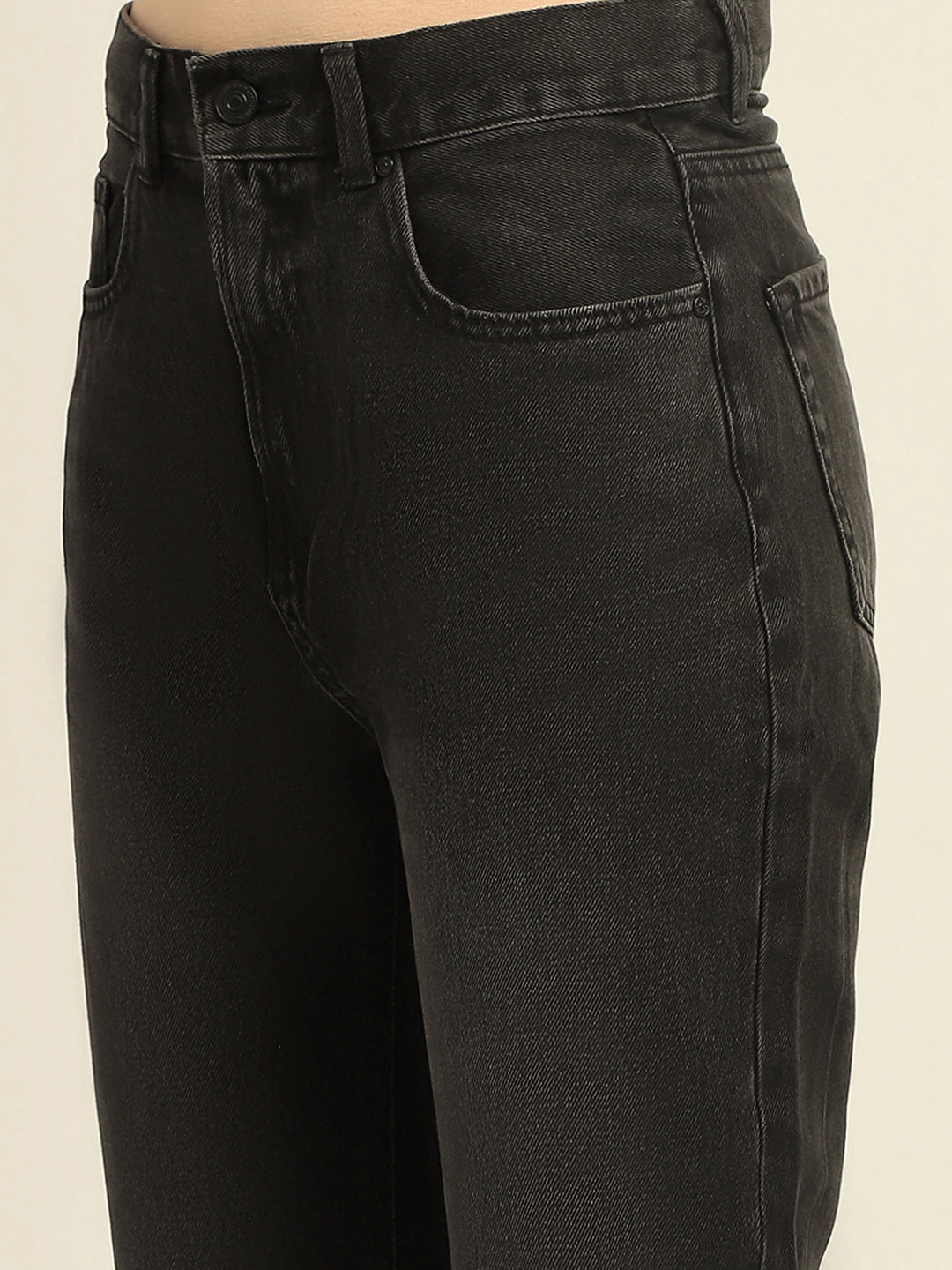 Acid Wash Effect Moisture Wicking Technology Madame Black Boyfriend Fit Cotton Denim