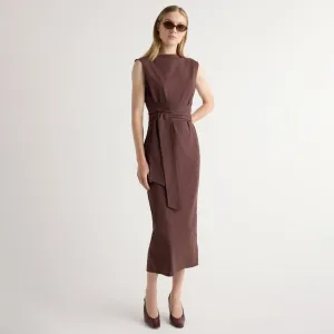 Satin Soft Edina Tie-Front Slit-Neck Dress