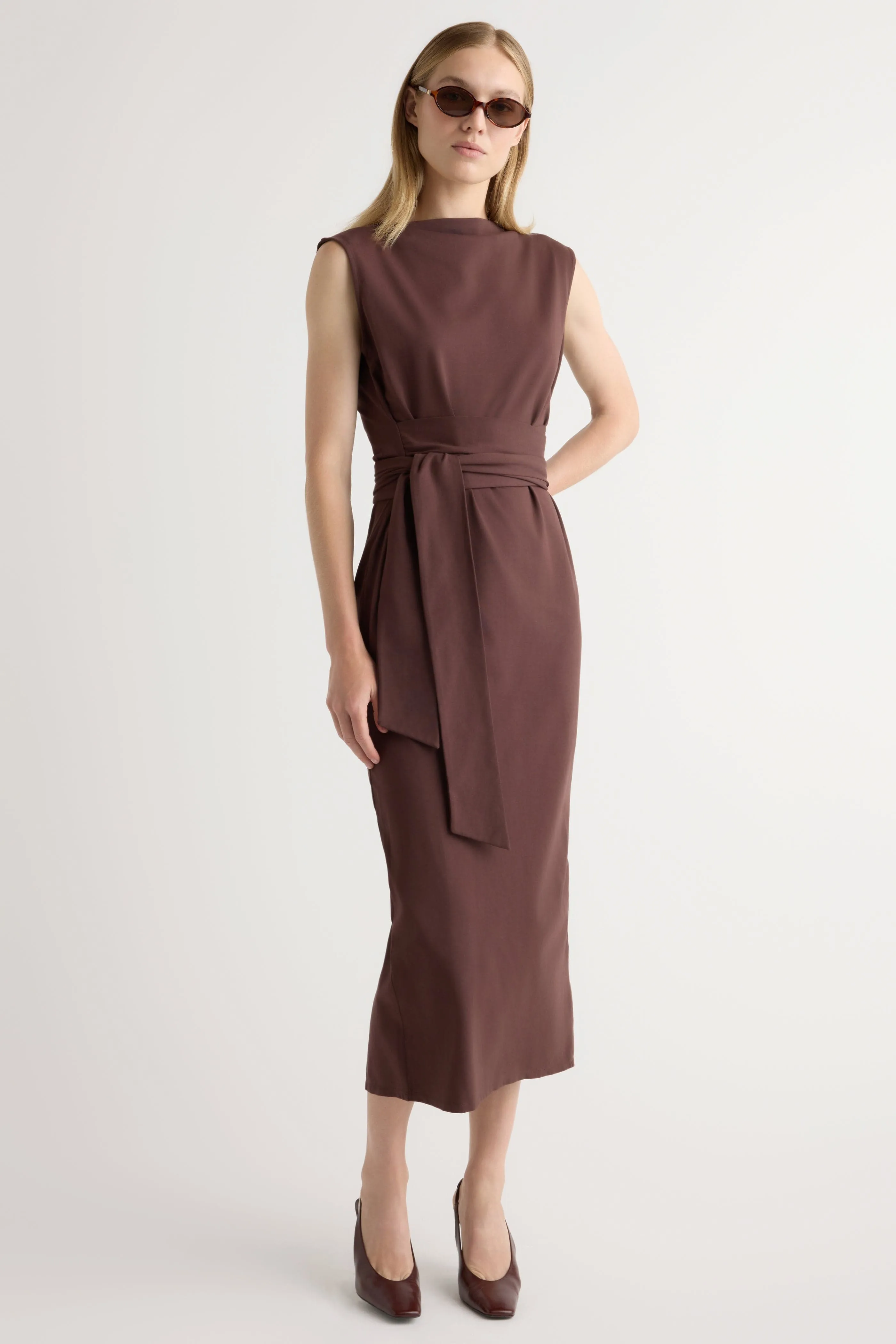 Edina Tie-Front Slit-Neck Dress Soft Shape
