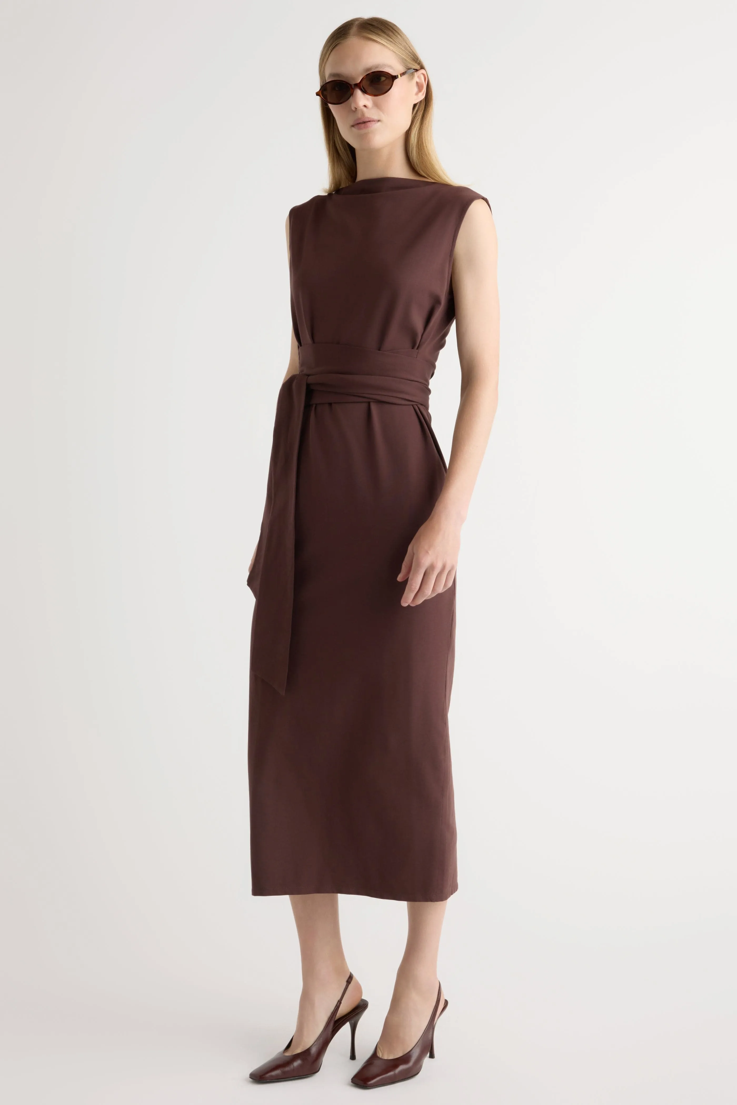 Cool Drape Edina Tie-Front Slit-Neck Dress