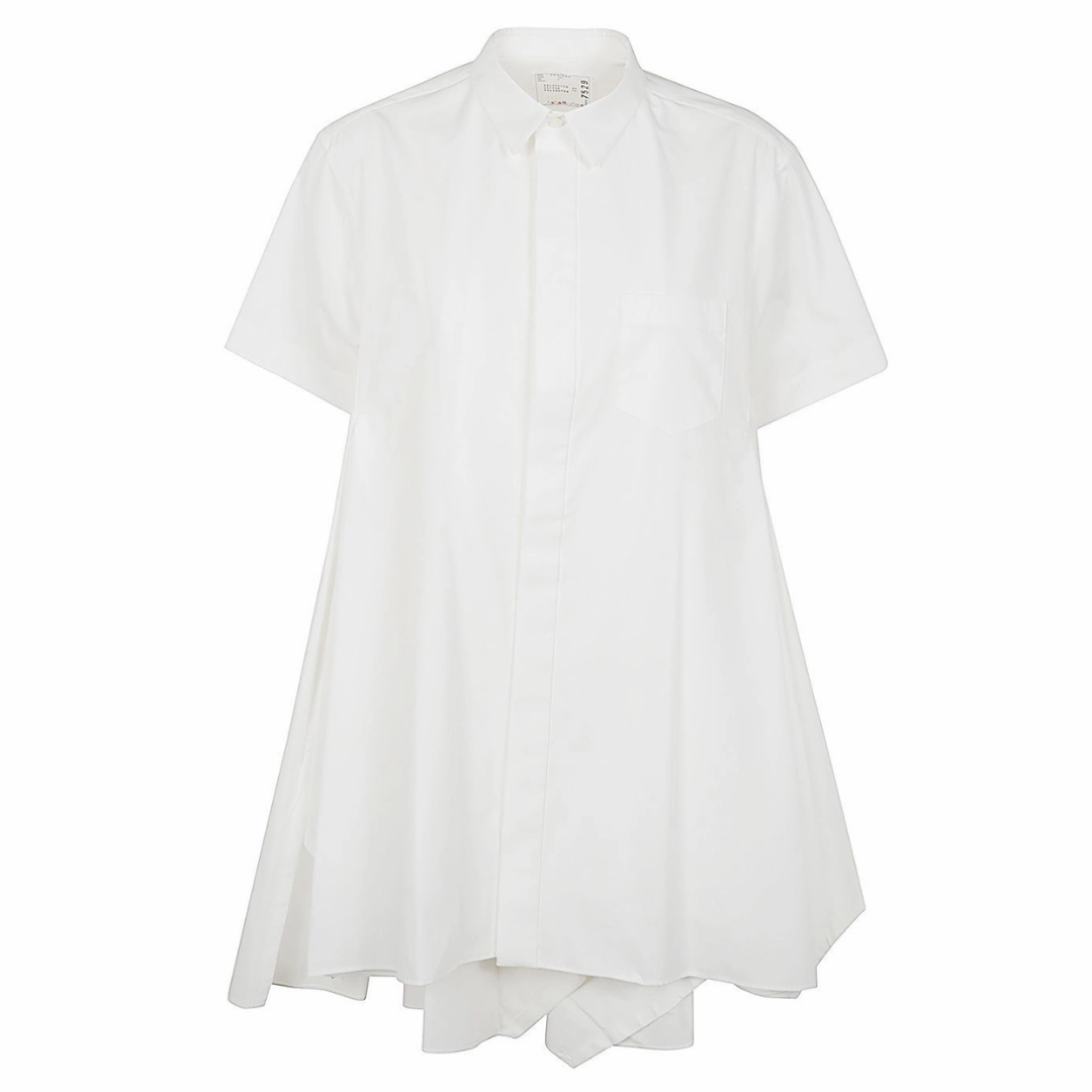 Draped-Style Lounge Cut Cotton Poplin Mini Dress