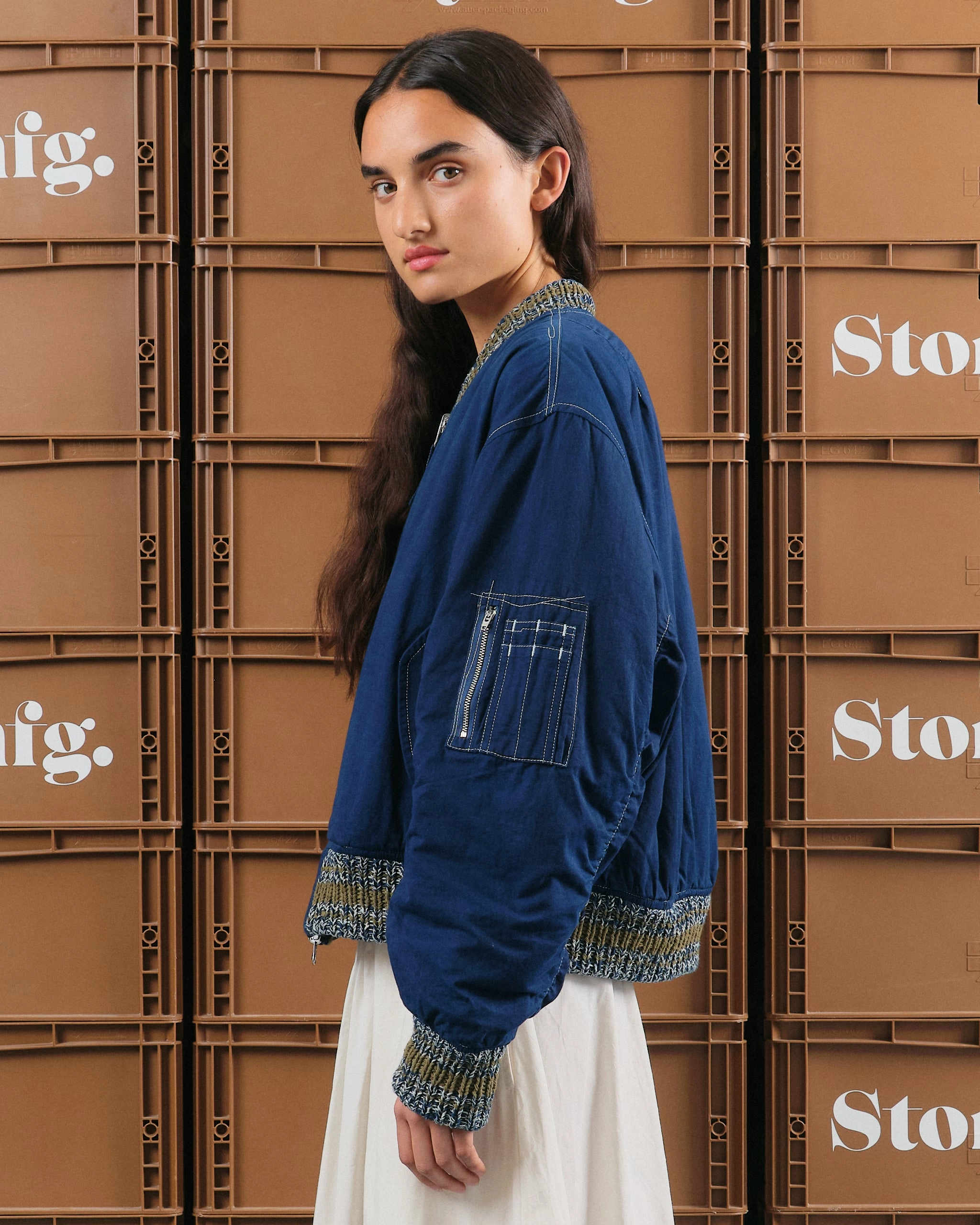 Date Night Daily Wear Office Friendly Seed Bomber - Indigo Wonky-Wear