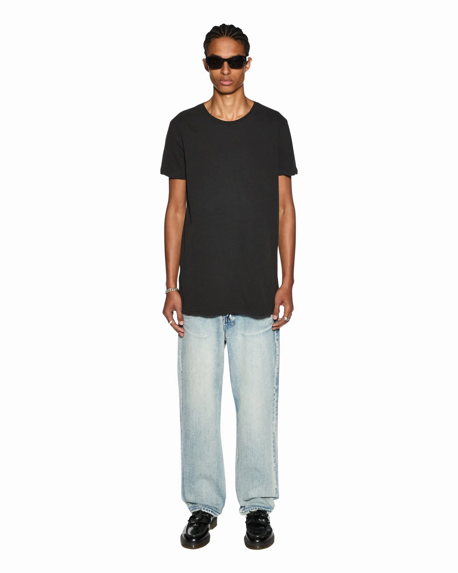 SEEING LINES SS TEE BLACK Wrinkle Resistant Cloth