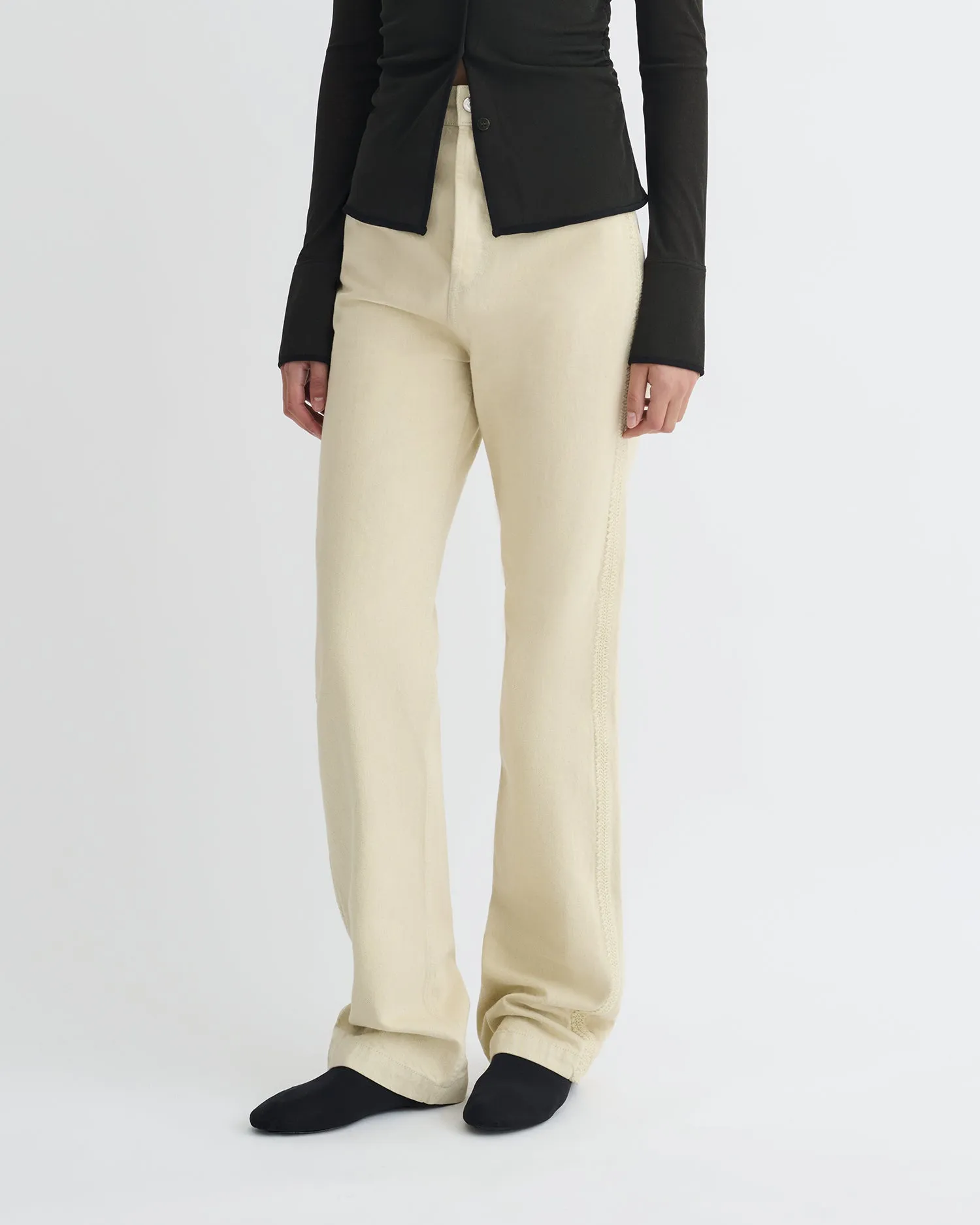 Travel Outfit Student Outfit Lightweight Seldes - Crochet-Trimmed Jeans - Beige