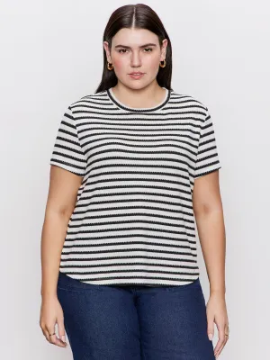 Perfect Textured Tee Macrame Black Stripe Extended Sizing Garment Dyed