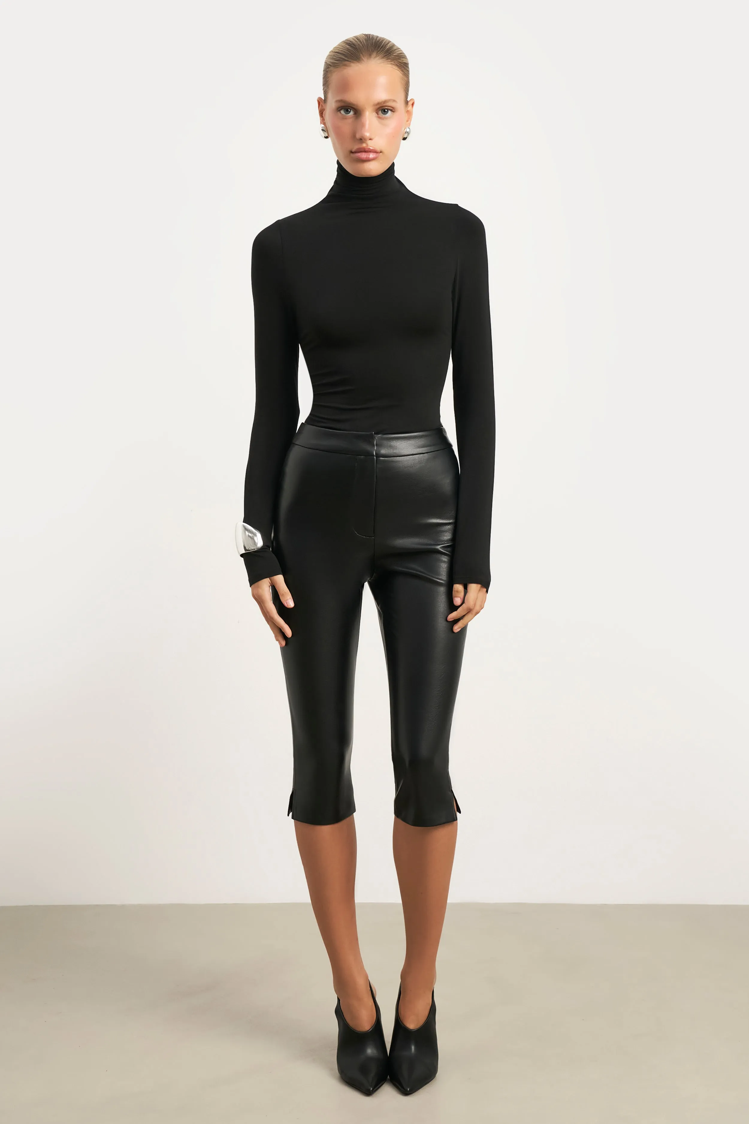 Retro Style Semi Sheer High Neck Longsleeve Top -  Black