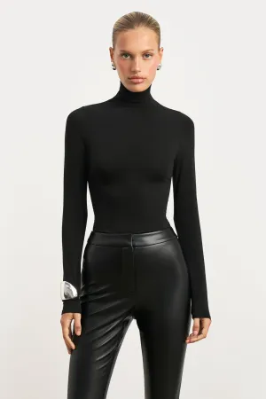 Fashionable Fit Semi Sheer High Neck Longsleeve Top -  Black