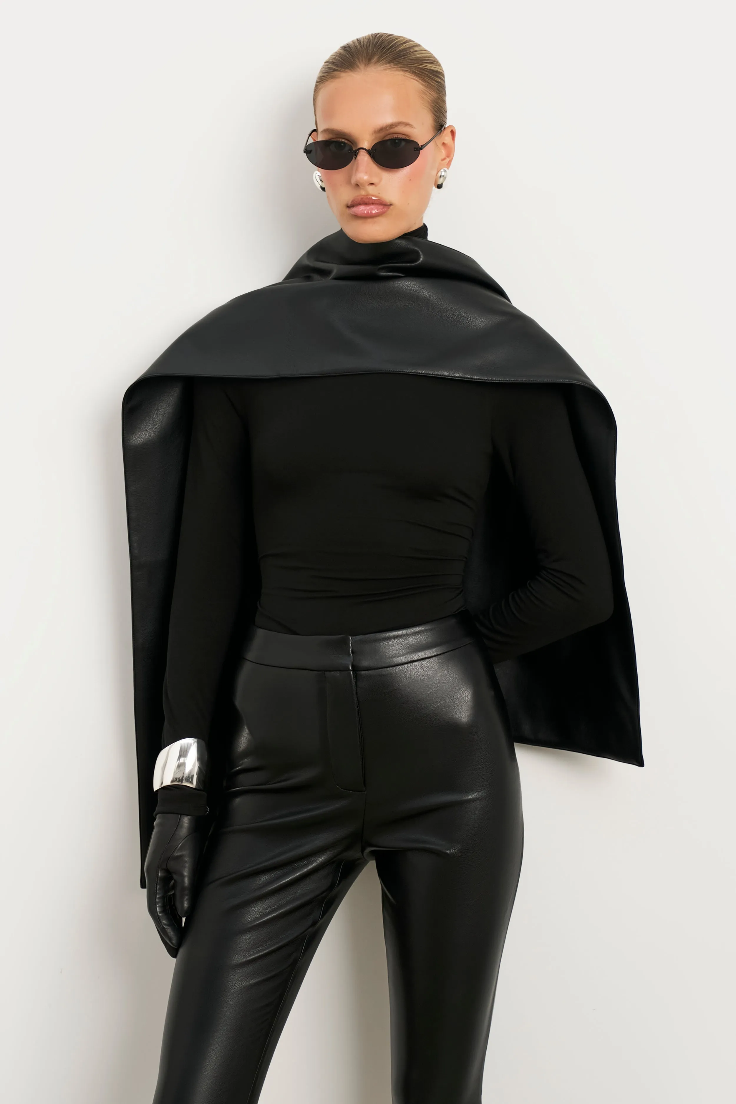 Semi Sheer High Neck Longsleeve Top -  Black Reinforced Neckline