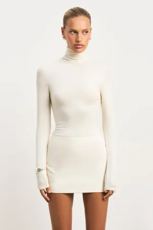 Semi Sheer High Neck Longsleeve Top -  Cream AllDay Comfort Design