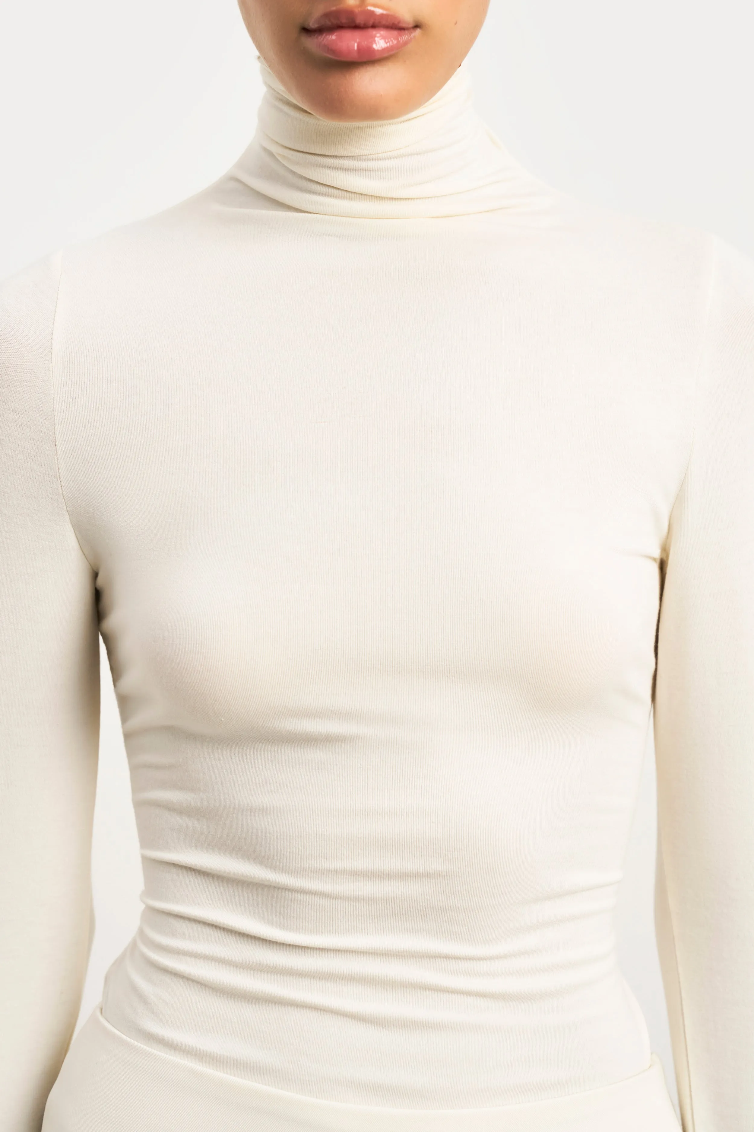 Semi Sheer High Neck Longsleeve Top -  Cream Fashionable Style Airflow Ventilation Zones