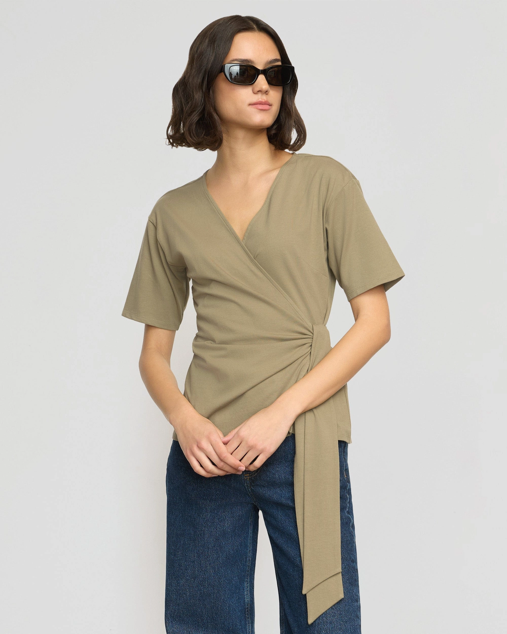 Sena Organic Cotton Wrap Tee GarmentWashedFinish Wrinkle Resistant