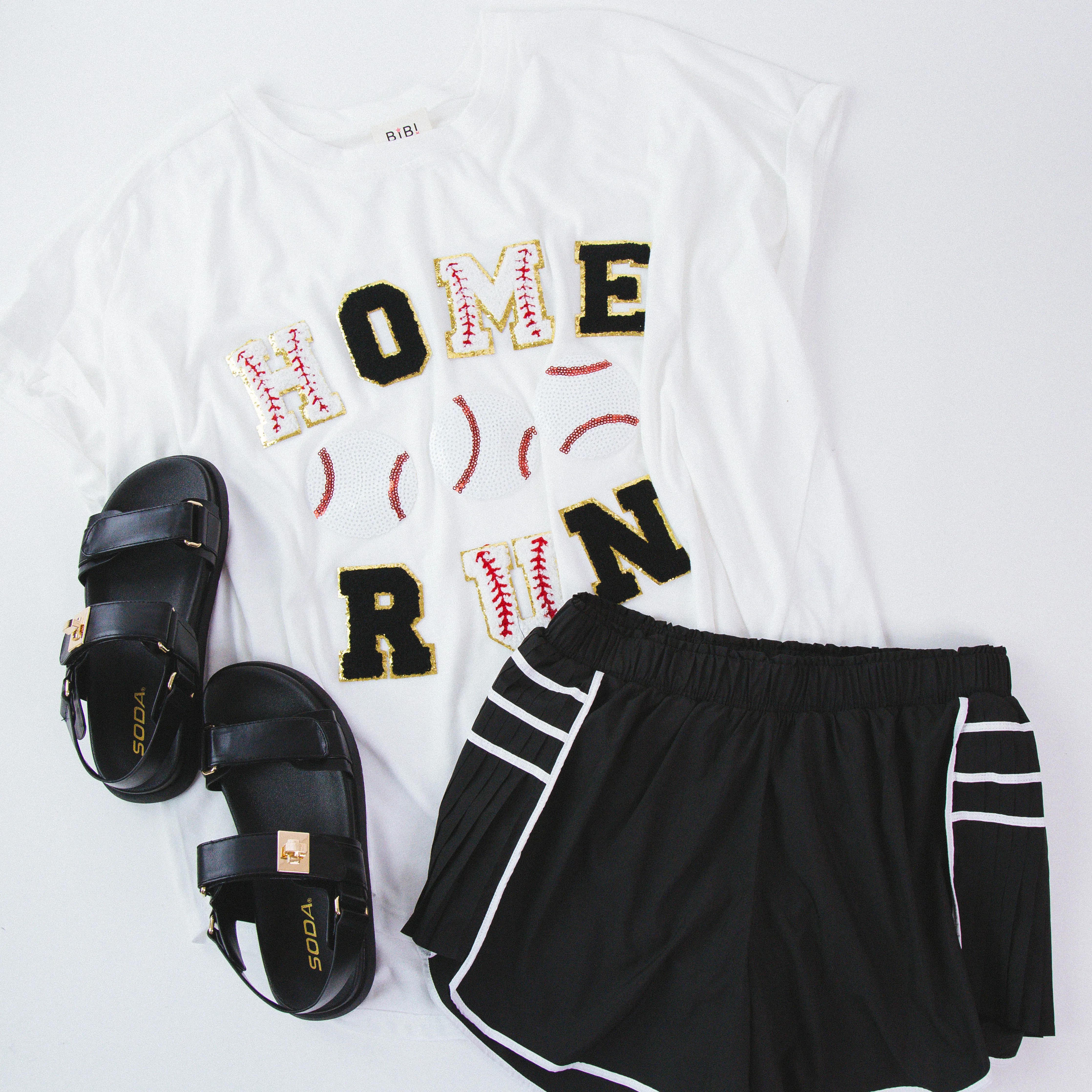 Sequin Homerun Graphic Tee, White/Black