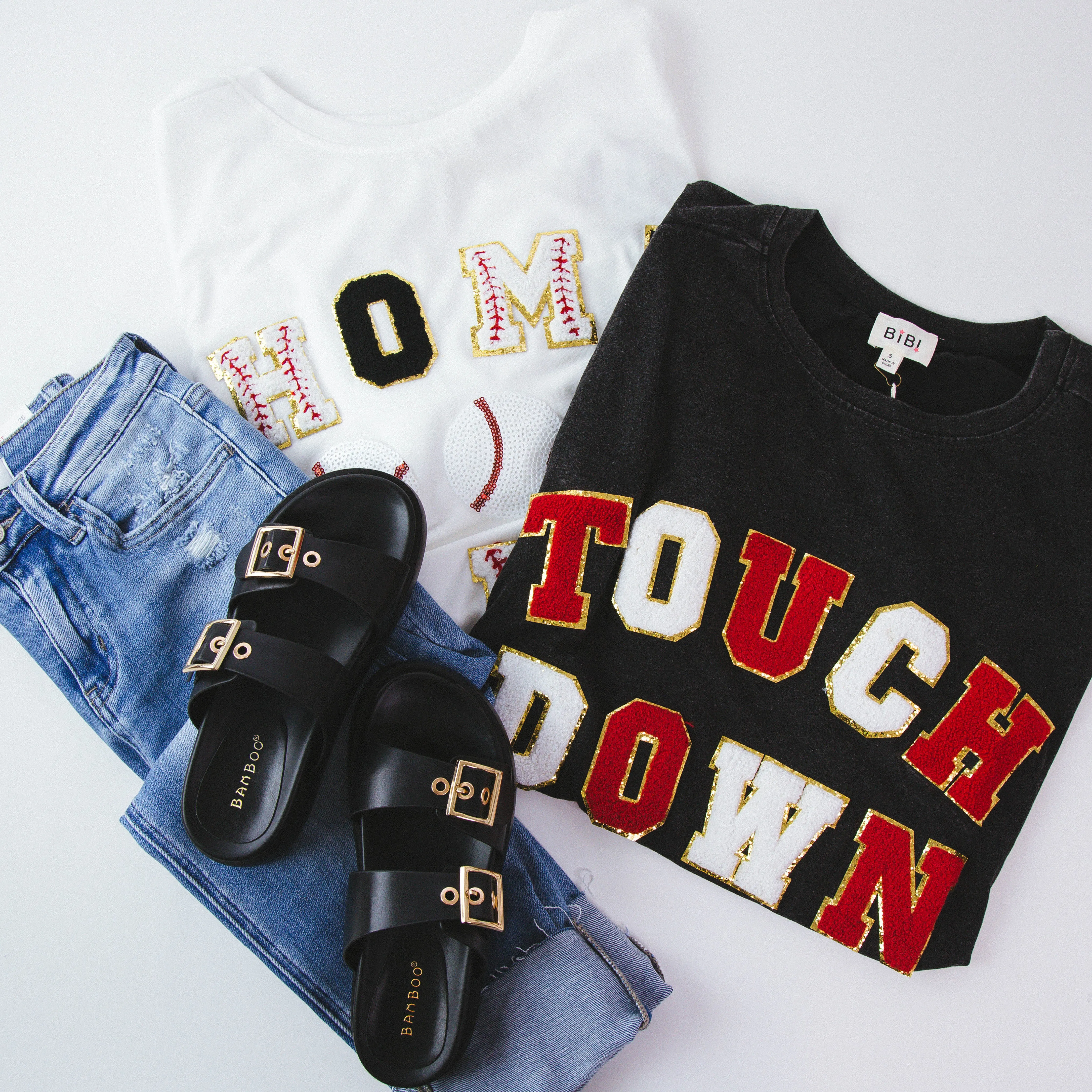 Sequin Homerun Graphic Tee, White/Black