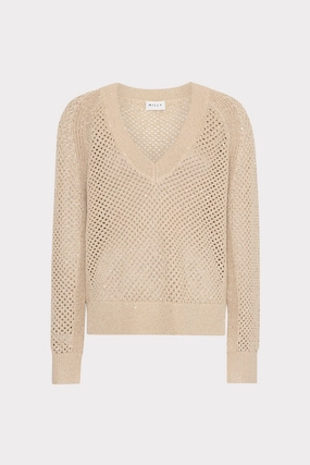 Sequin Mesh V-Neck Sweater Classic Ready Yarn Dyed