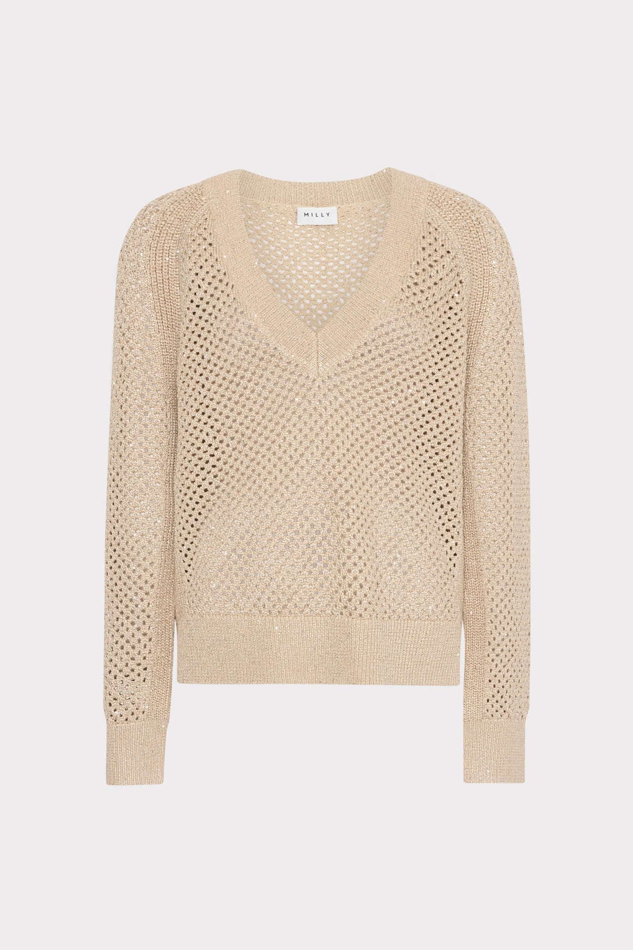 Sequin Mesh V-Neck Sweater Modern Trend NonRestrictive Cut