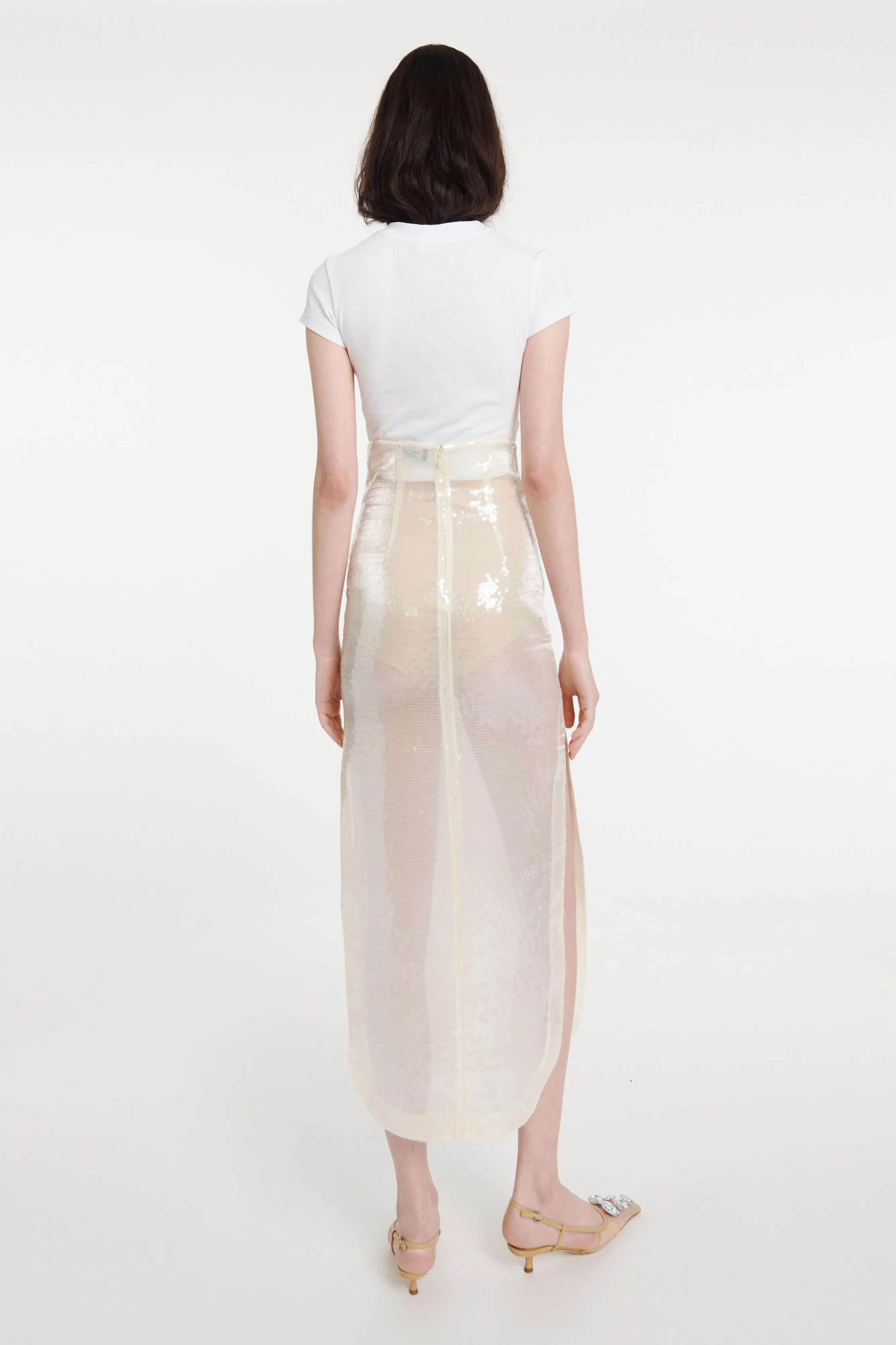 Minimalist Layering Subtle Detail Sequined Skirt Ivory