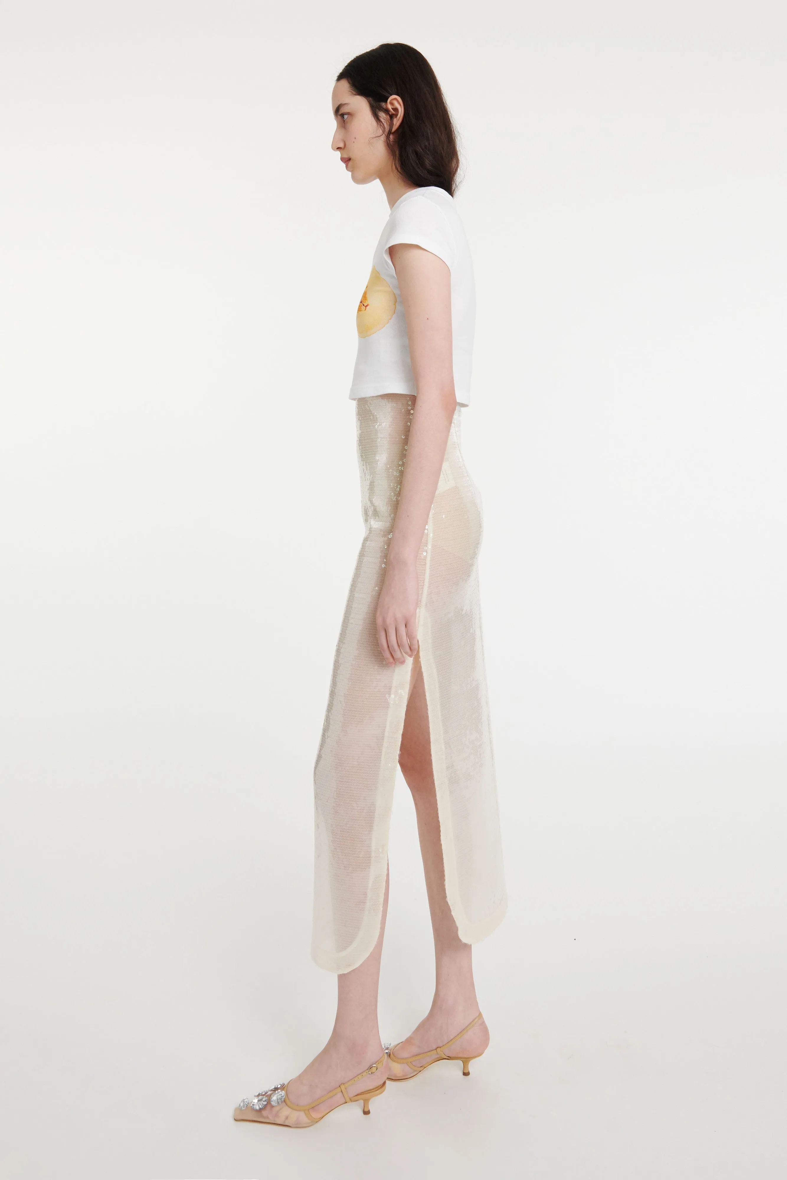 Winter Layering Sequined Skirt Ivory