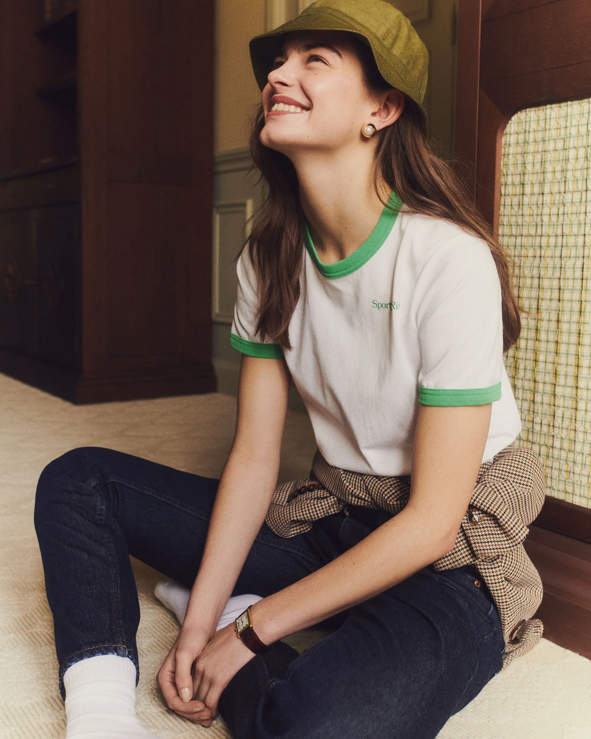 Serif Logo Ringer Tee - White/Verde
