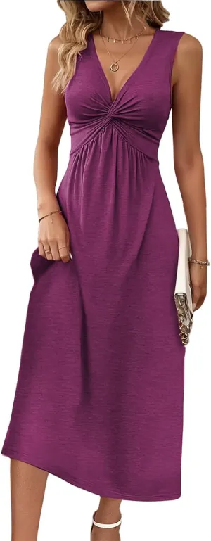 Sexy Dresses for Women Sleeveless Mini Dresses Twist Front V Neck Ruffle Summer Dress Elegant Club Party Tunic Dress