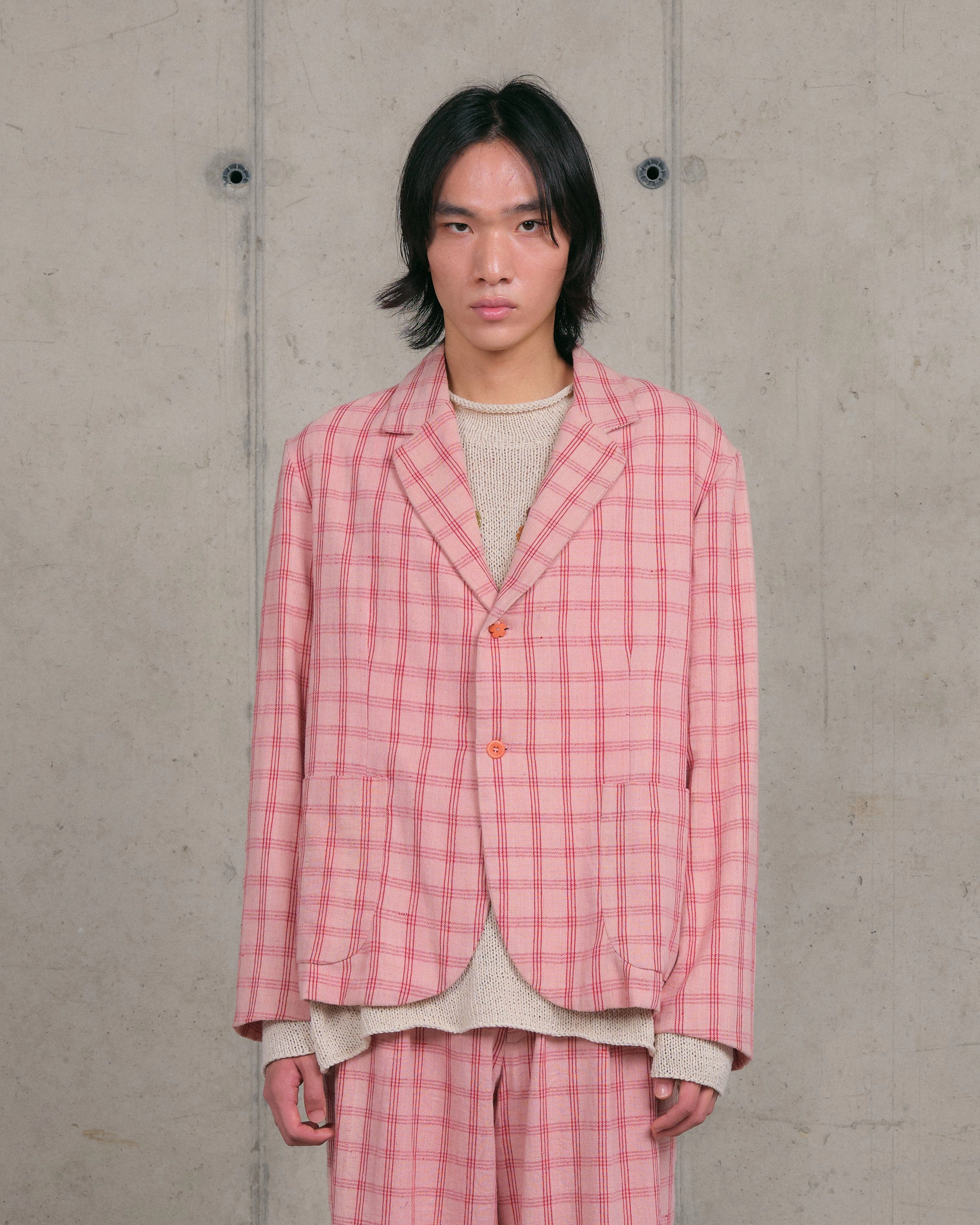Shale Jacket - Pink Check Handloom Customizable Fit All Fit Style