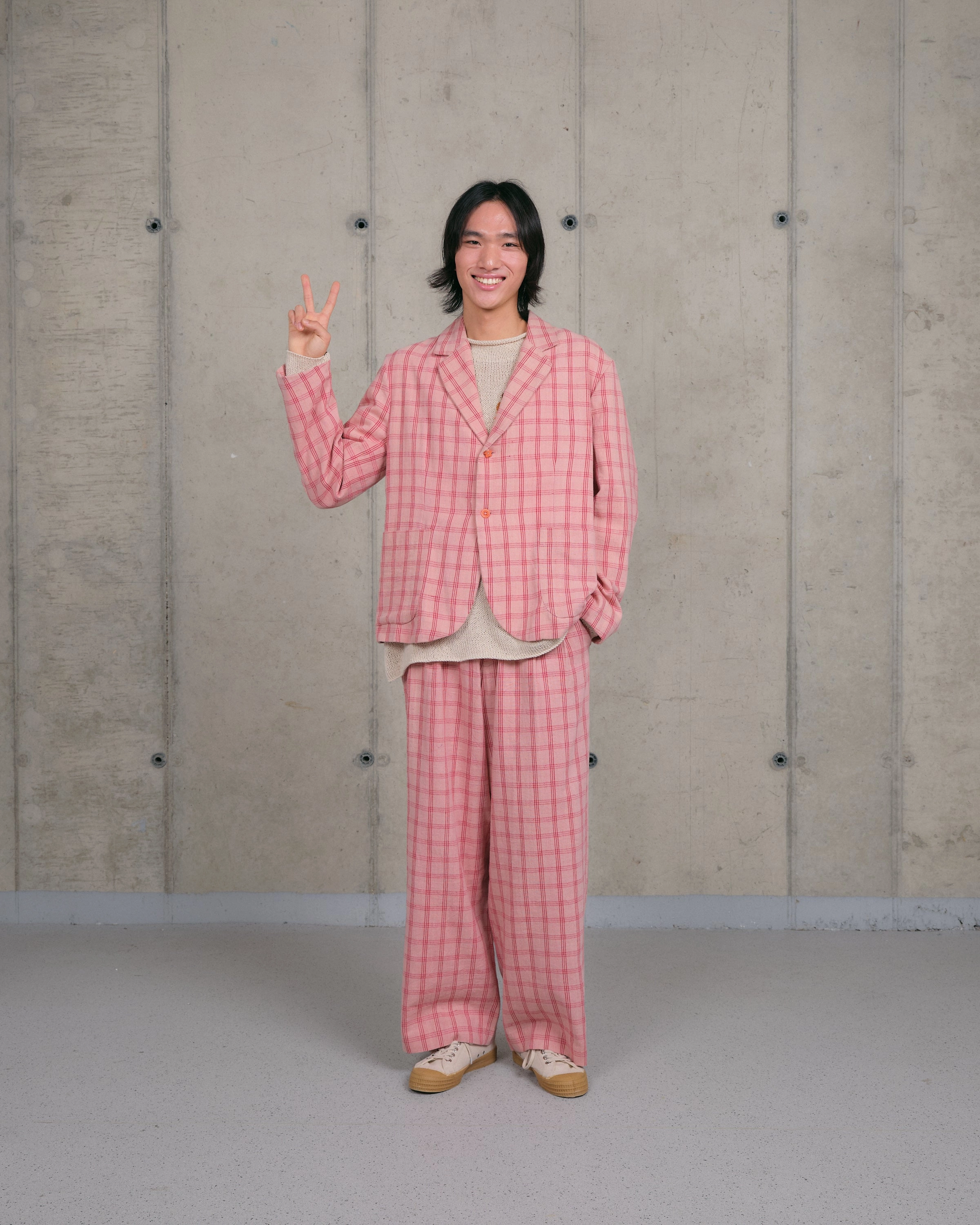 Shale Jacket - Pink Check Handloom Relaxed Thigh Cut