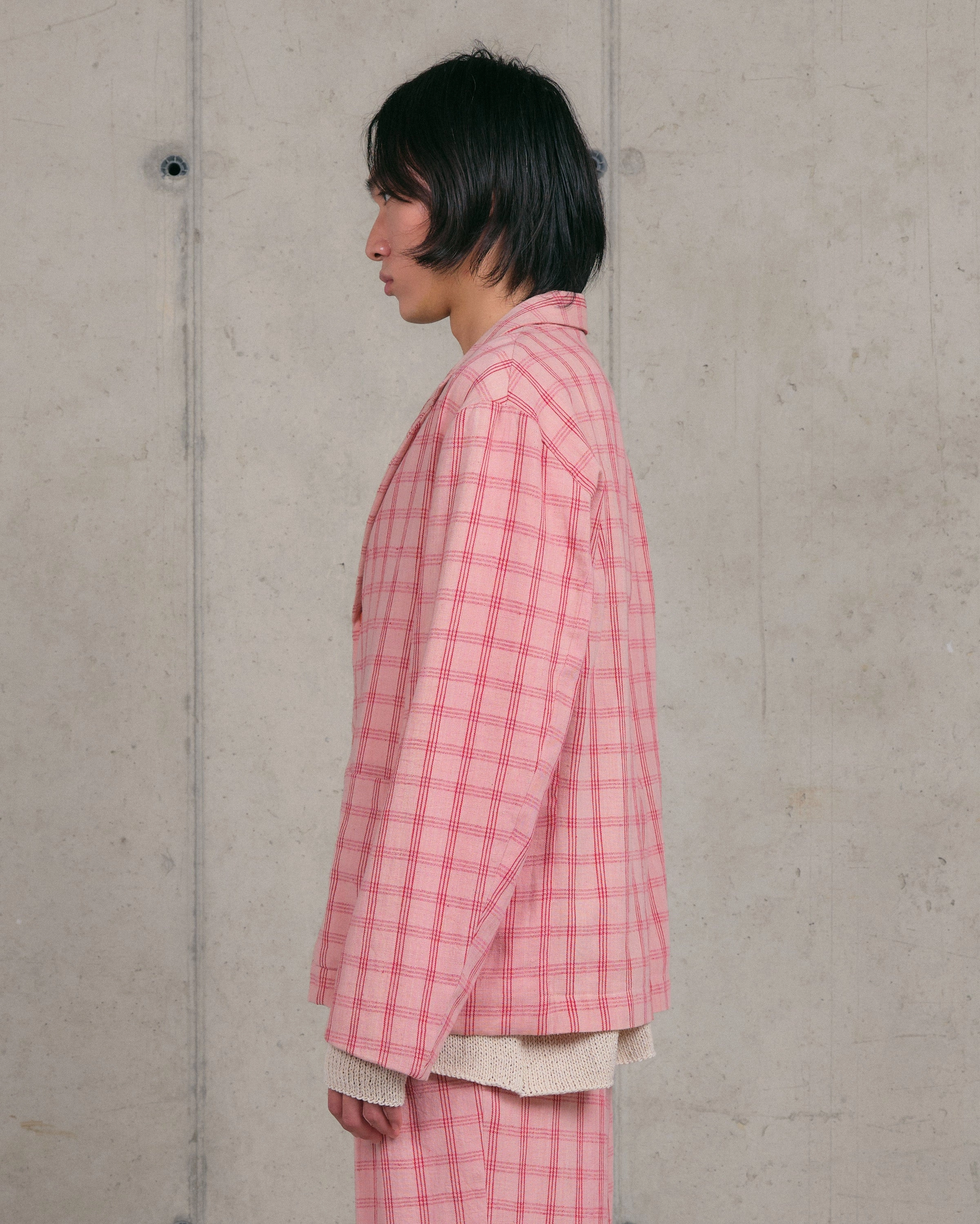 Shale Jacket - Pink Check Handloom Minimalist Style Chill Outfit Neutral design