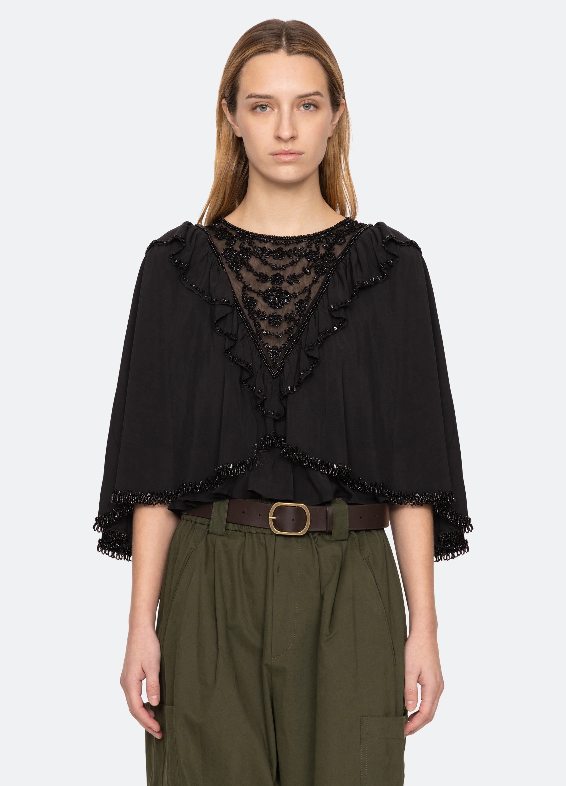 Shanna Beaded Top LayeredDurability Garment Washed