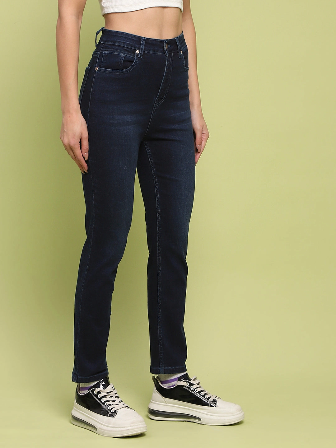 Madame Whiskered Dark Blue Cotton Denim Jeans No Gap Waistband High Durability Thread