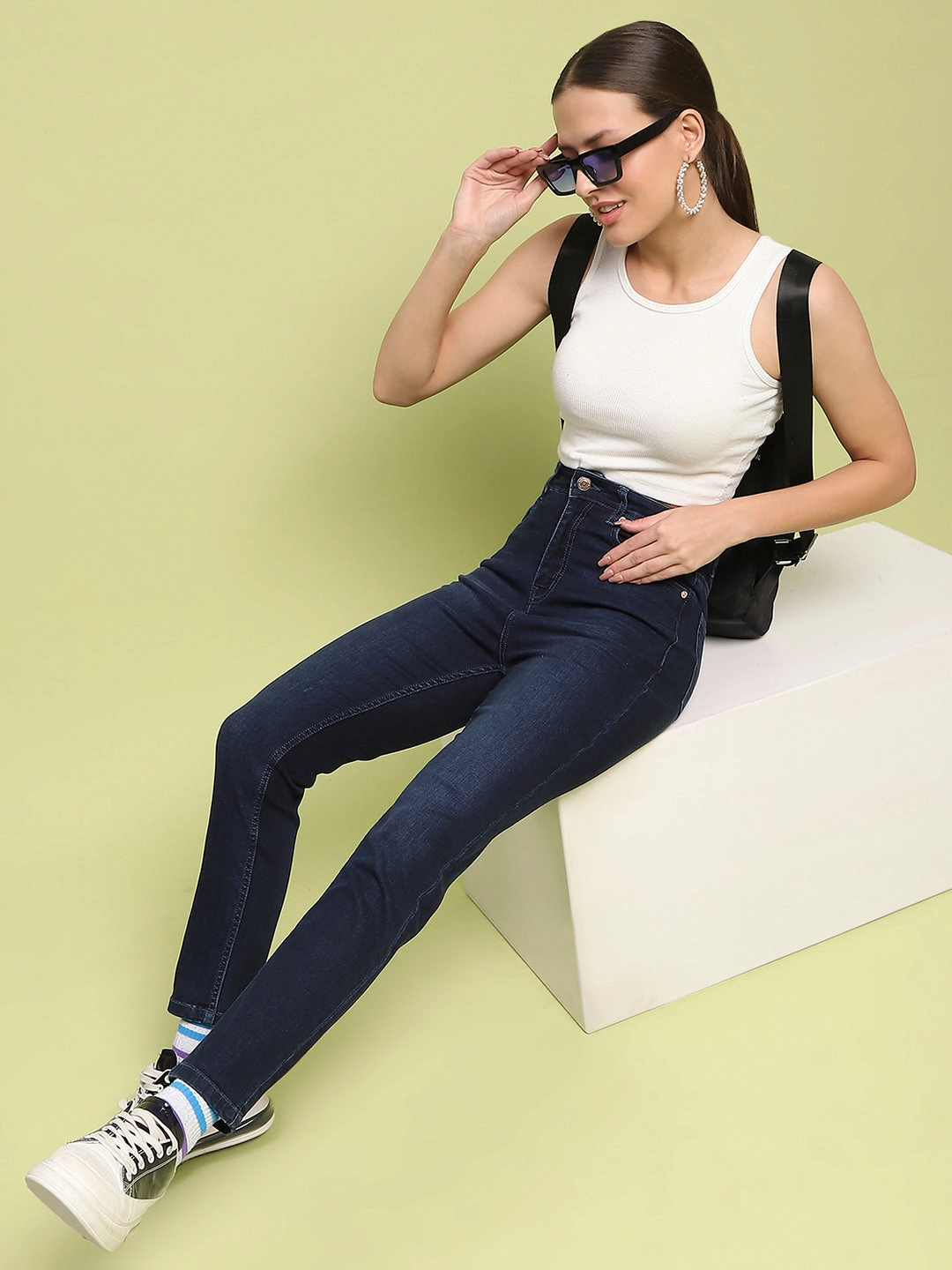 Madame Whiskered Dark Blue Cotton Denim Jeans Timeless Cut