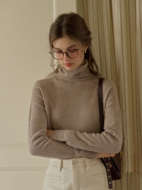 Solana Basic Versatile Turtleneck 100% Wool Sweater - Camel Simple Trend