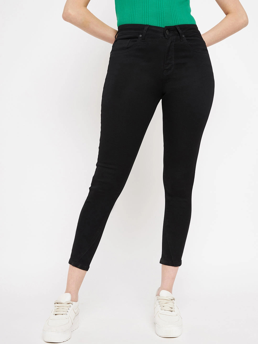 Madame Solid Black Denim Party Look Modern Minimalist