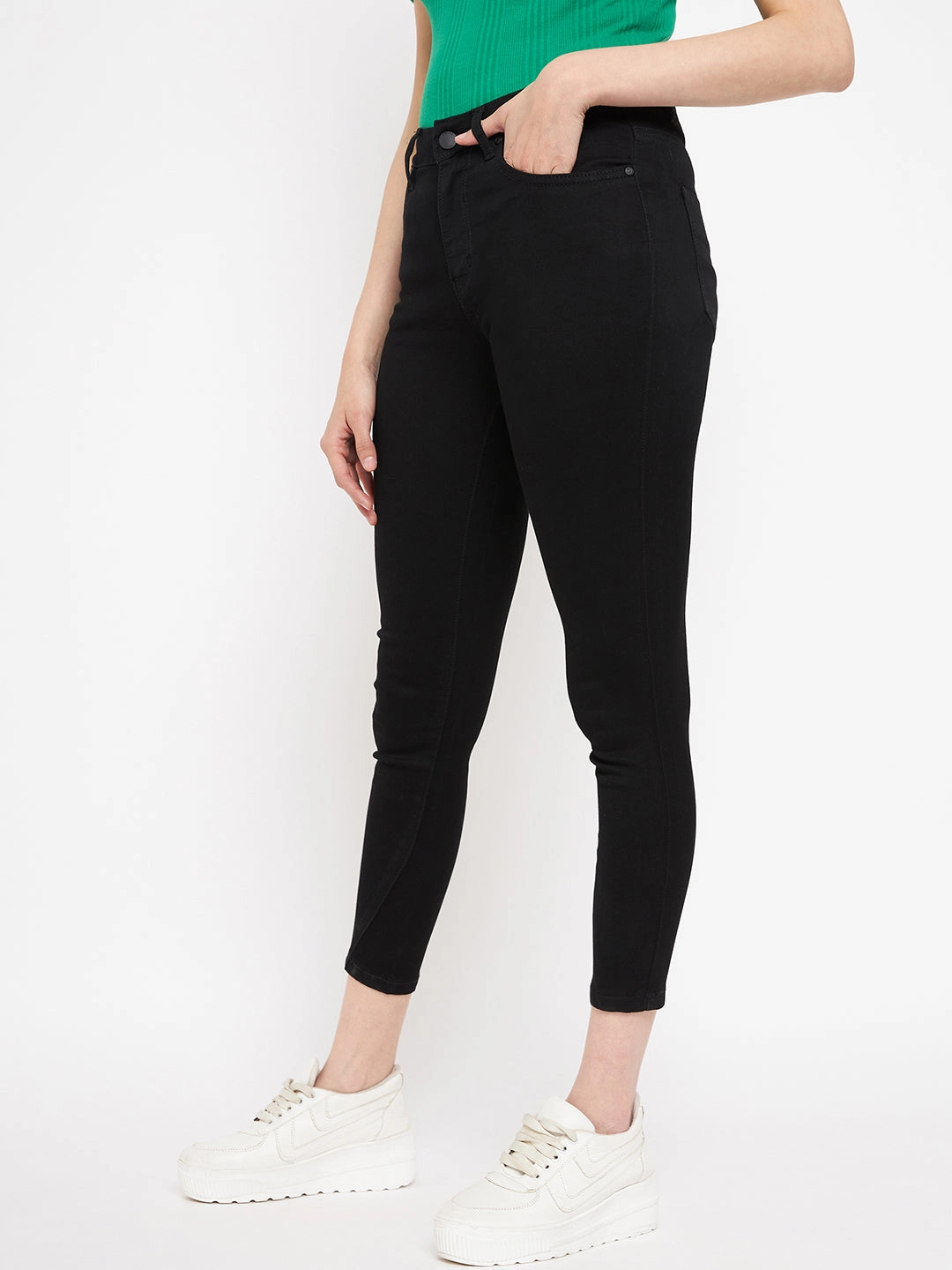 Madame Solid Black Denim Fit Ready