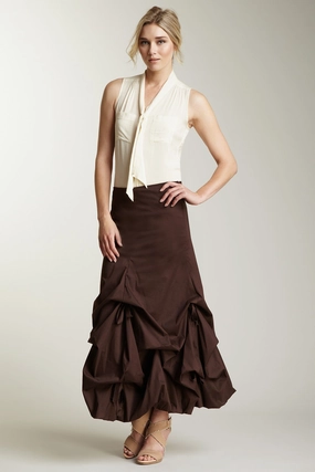 Soft Focus Statement Fashion Stretch Poplin Balloon Skirt - Chocolate