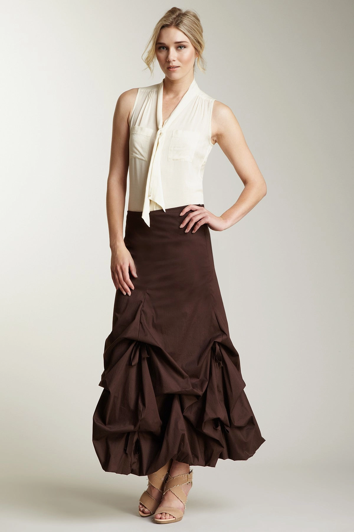 Festival Outfit Stretch Poplin Balloon Skirt - Chocolate