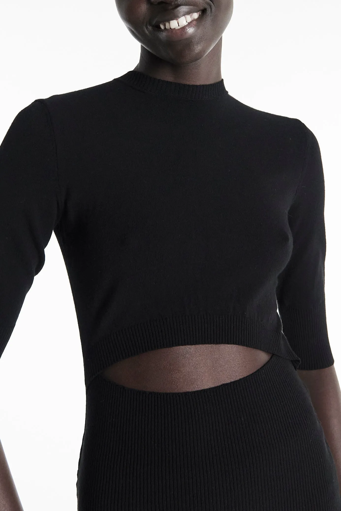 Flexible Fabric Knit Top Dress Black White