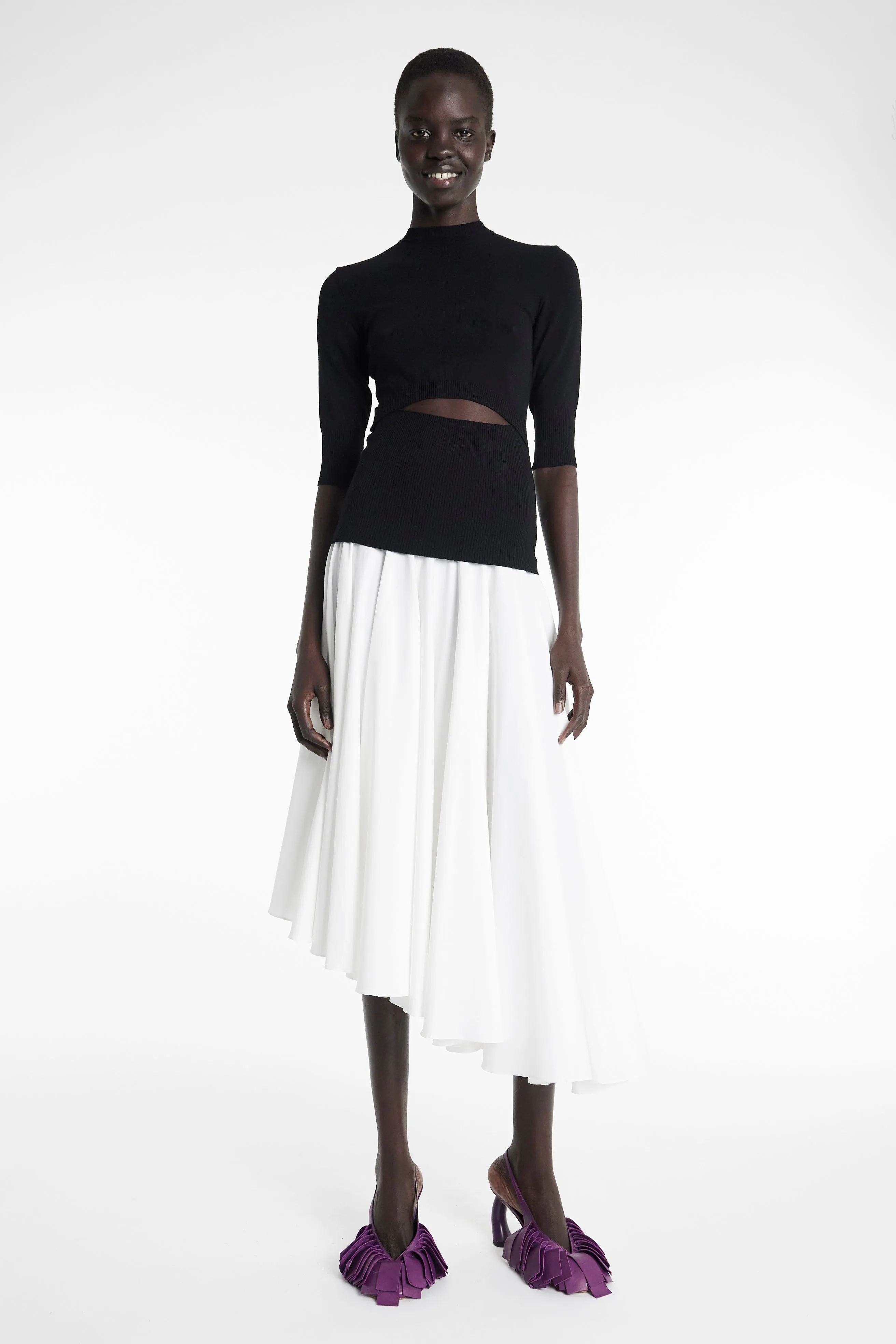 Match Quick Vintage feel Knit Top Dress Black White