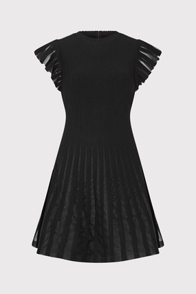 Sheer Flutter Sleeve Knit Mini Dress Flexible Knit Construction Stylish Comfort