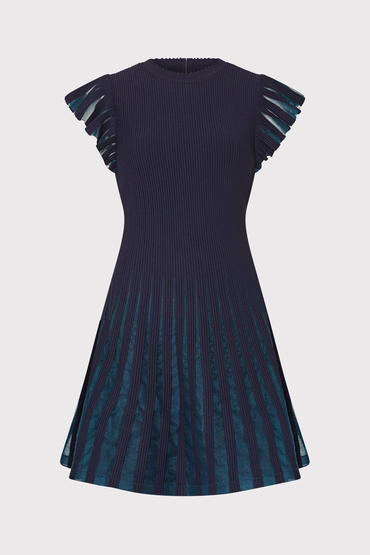 Soft Touch Zigzag Stitch Detail Sheer Flutter Sleeve Knit Mini Dress