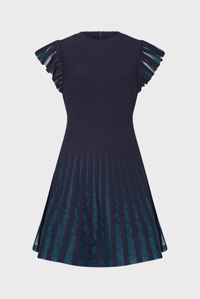 Soft Touch Zigzag Stitch Detail Sheer Flutter Sleeve Knit Mini Dress