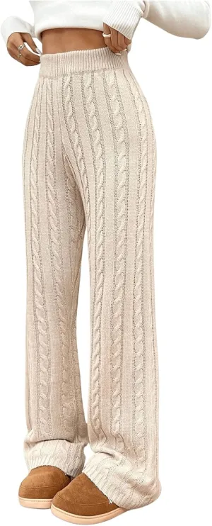 SHENHE Women's Cable Knit Sweater Pants High Waisted Casual Lounge Pants Fall Knit Pants