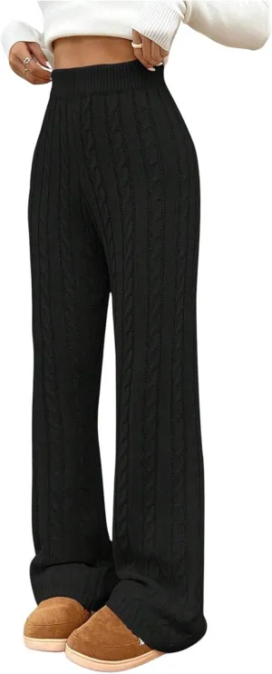 SHENHE Women's Cable Knit Sweater Pants High Waisted Casual Lounge Pants Fall Knit Pants