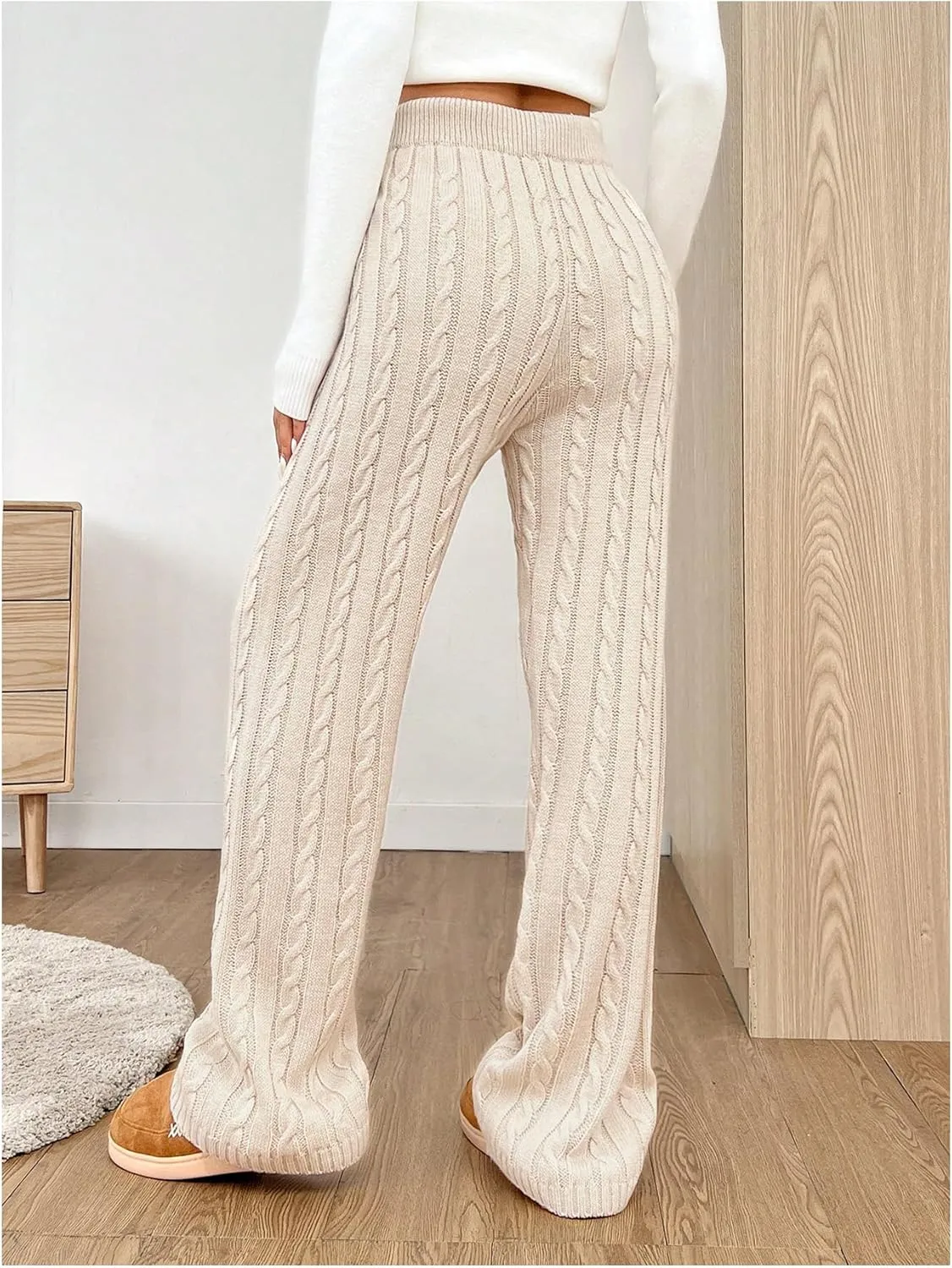 SHENHE Women's Cable Knit Sweater Pants High Waisted Casual Lounge Pants Fall Knit Pants