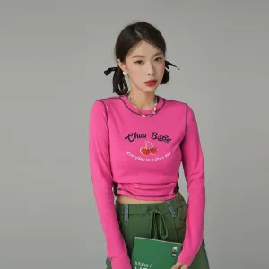 Shiny Confidence Cherry Color Cropped T-Shirt