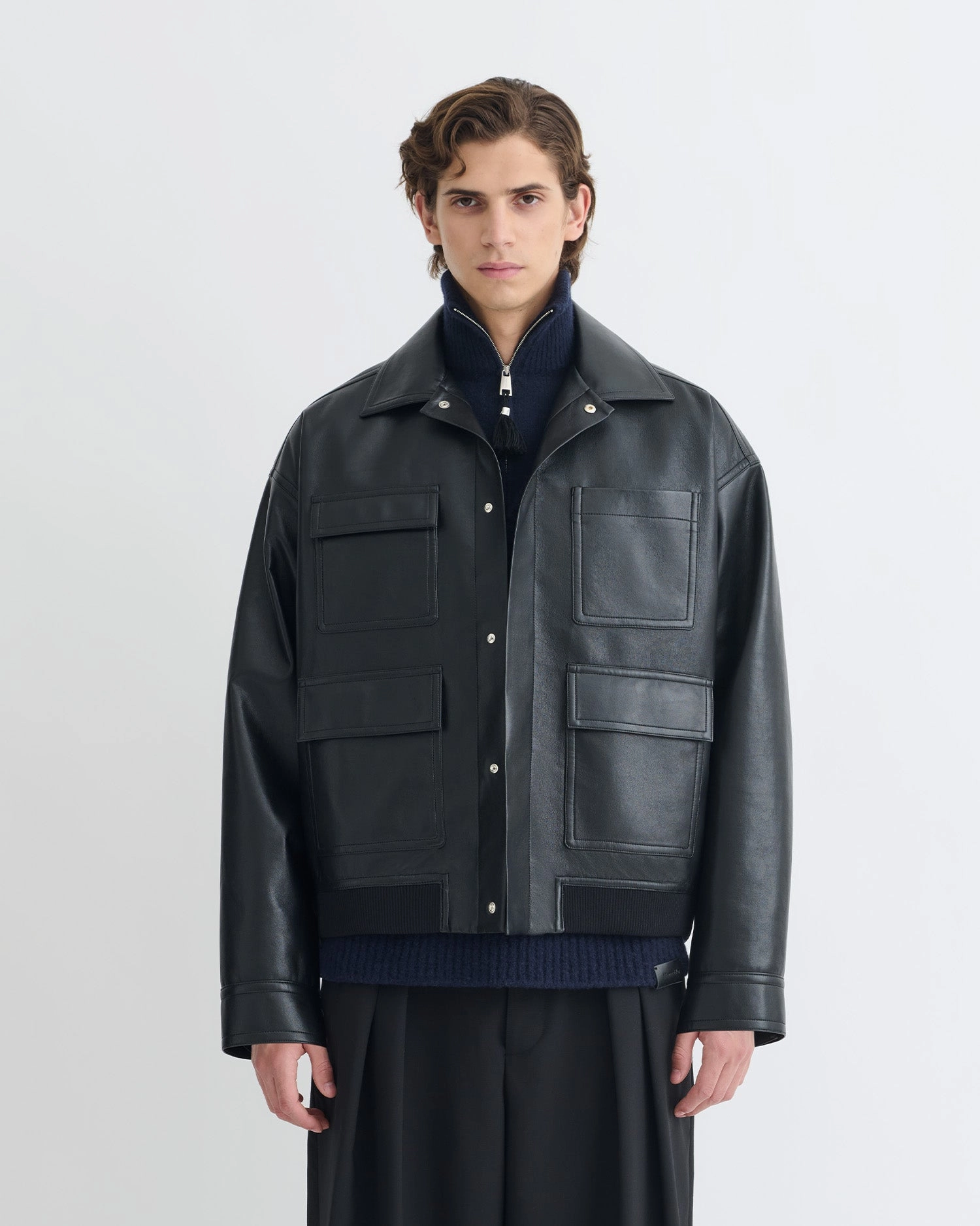 Zubin - Regenerated Leather Jacket - Black pastime Form Fitting