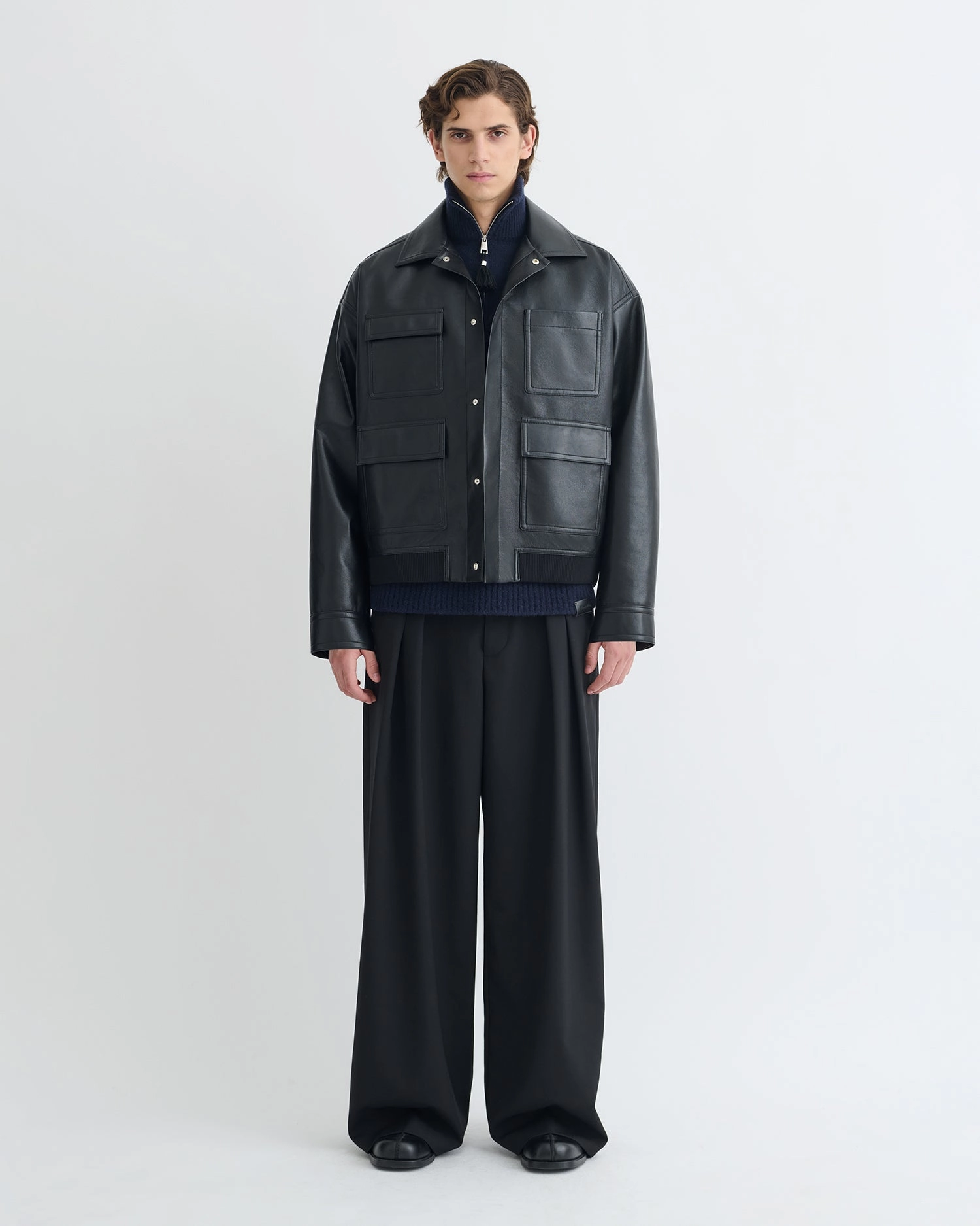 Stretch Panels slim fit Zubin - Regenerated Leather Jacket - Black