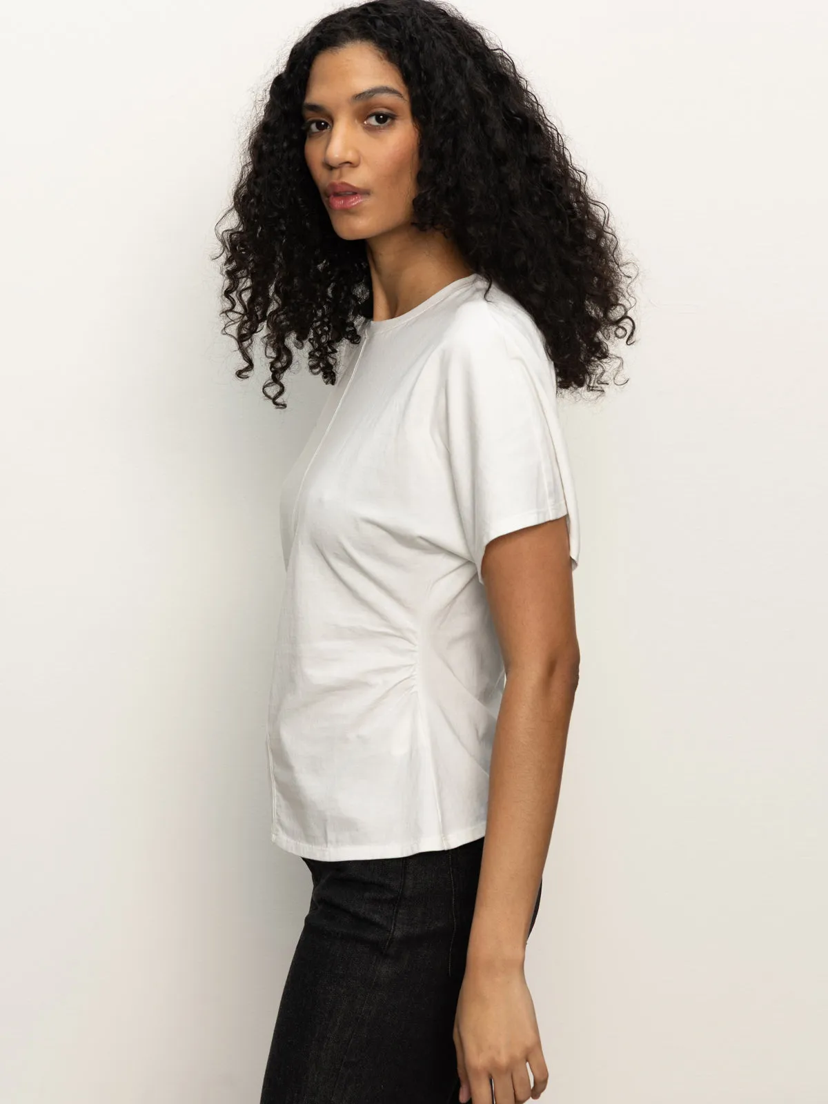 Casual Vibes Shirred Waist Dolman Tee White